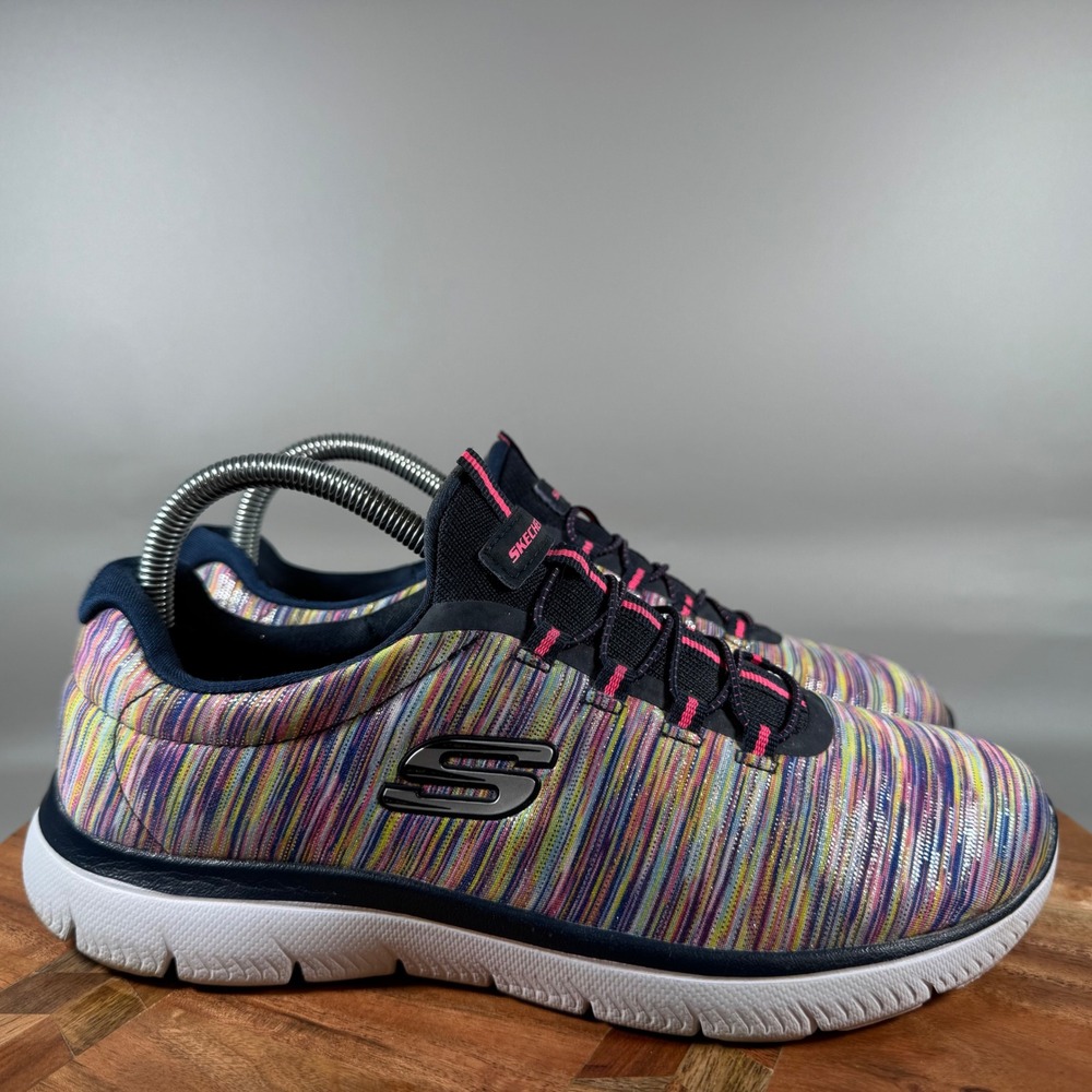 Skechers 12984W Womens 8.5 Navy Multi Space Dye Bungee Lace Athletic Sneakers